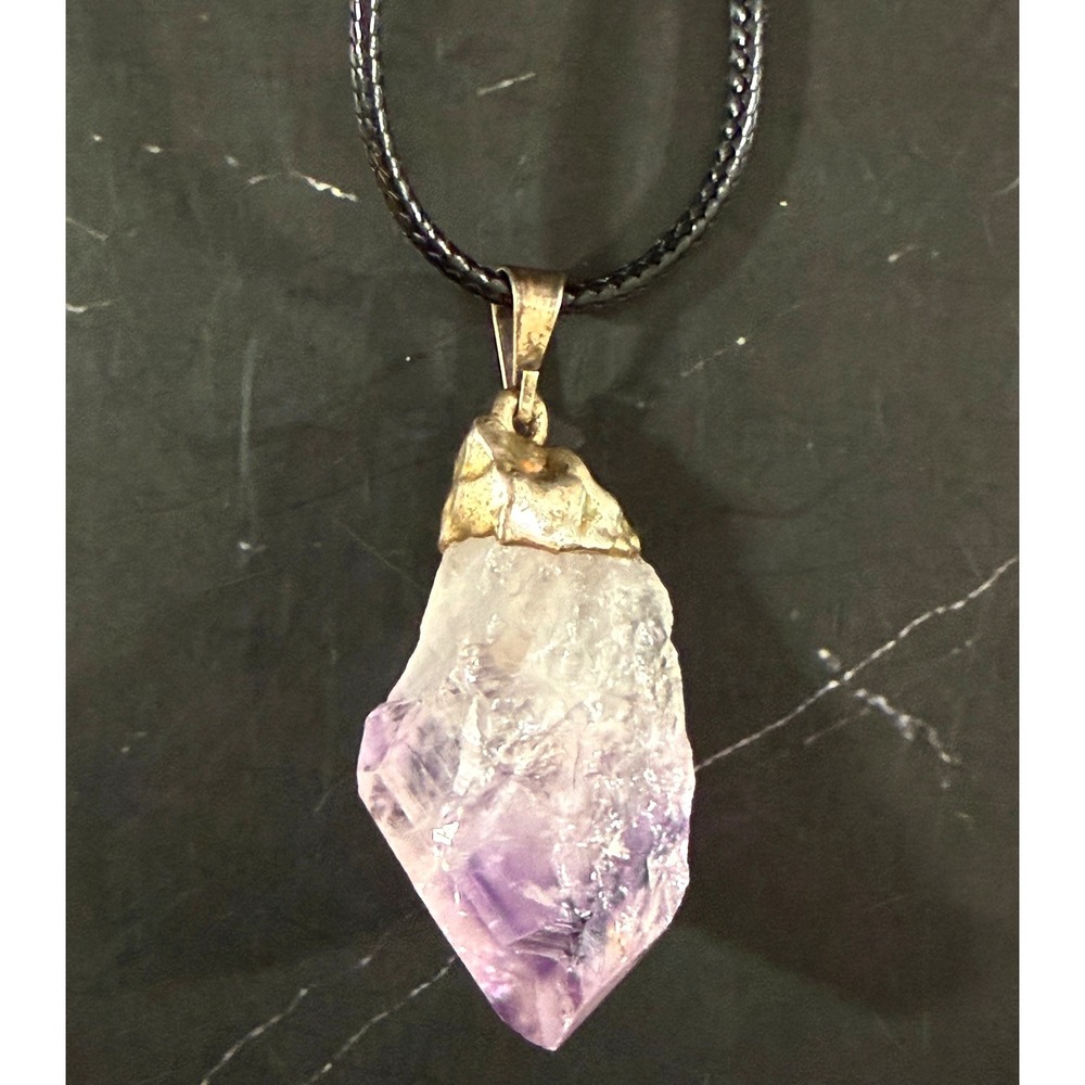 Raw Amethyst Stone Corded 16in Pendant
